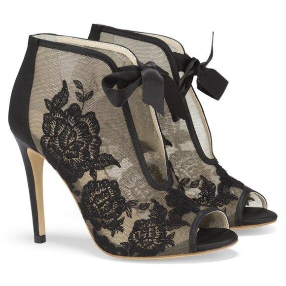 Bella Belle Shoes - Bella Belle NIKKI -- size 10 black ribbon tie lace embroidered bootie